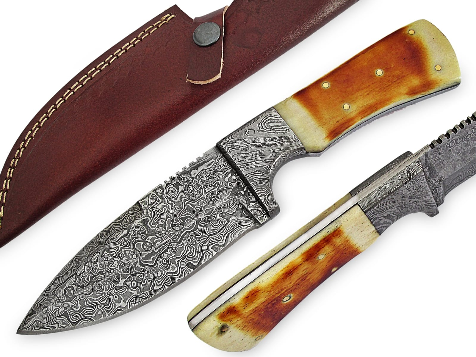 Fixed Blade Handmade Damascus Steel Knife With Bone Handle & Real Leat – El  Matador Knives