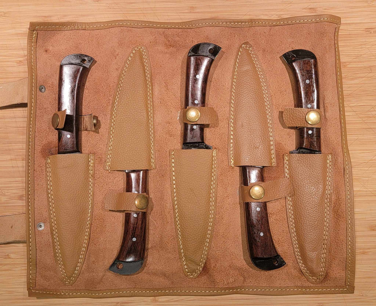 Beautiful Fixed Blade Handmade J2 Steel Steak Knife with Wengi Handle & Real leather Knife Sheath.