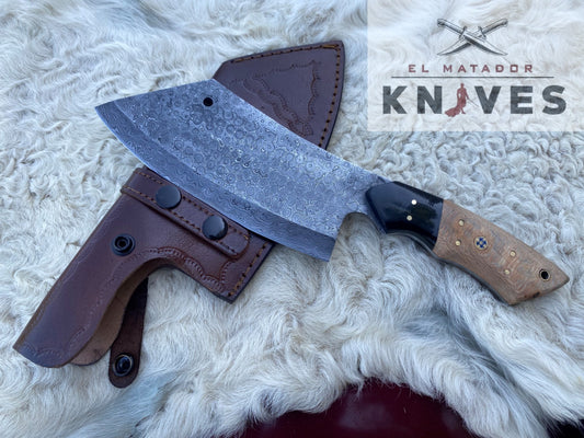 Fixed Blade Handmade Damascus Steel Knife With Bone Handle & Real Leat – El  Matador Knives