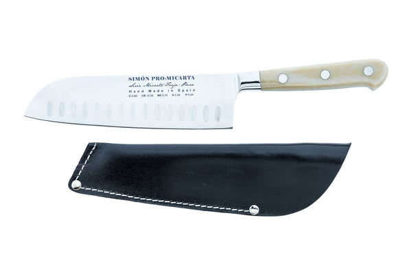 Simón PRO Micarta Santoku 7" — Leather Sheath Included