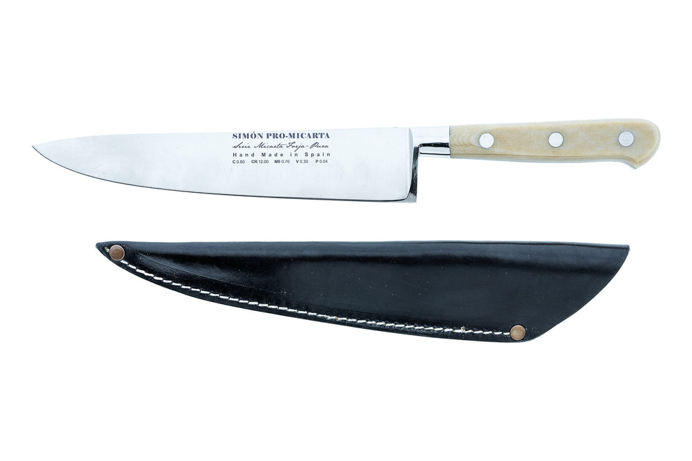 Simón PRO Micarta Short Chef's Knife 8" — Leather Sheath Included