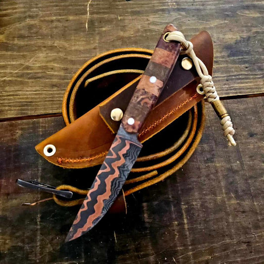 Beautiful Fixed Blade Handmade J2 Steel Steak Knife with Wengi Handle &  Real leather Knife Sheath.