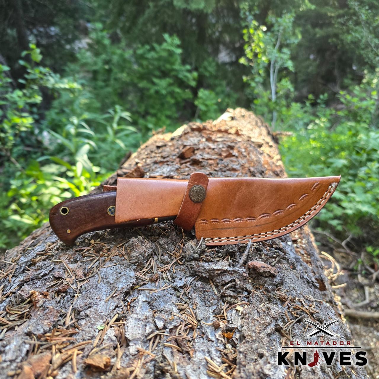 Fixed Blade Handmade High Carbon Steel Knife With Wood Handle & Real Leather Knife Sheath.