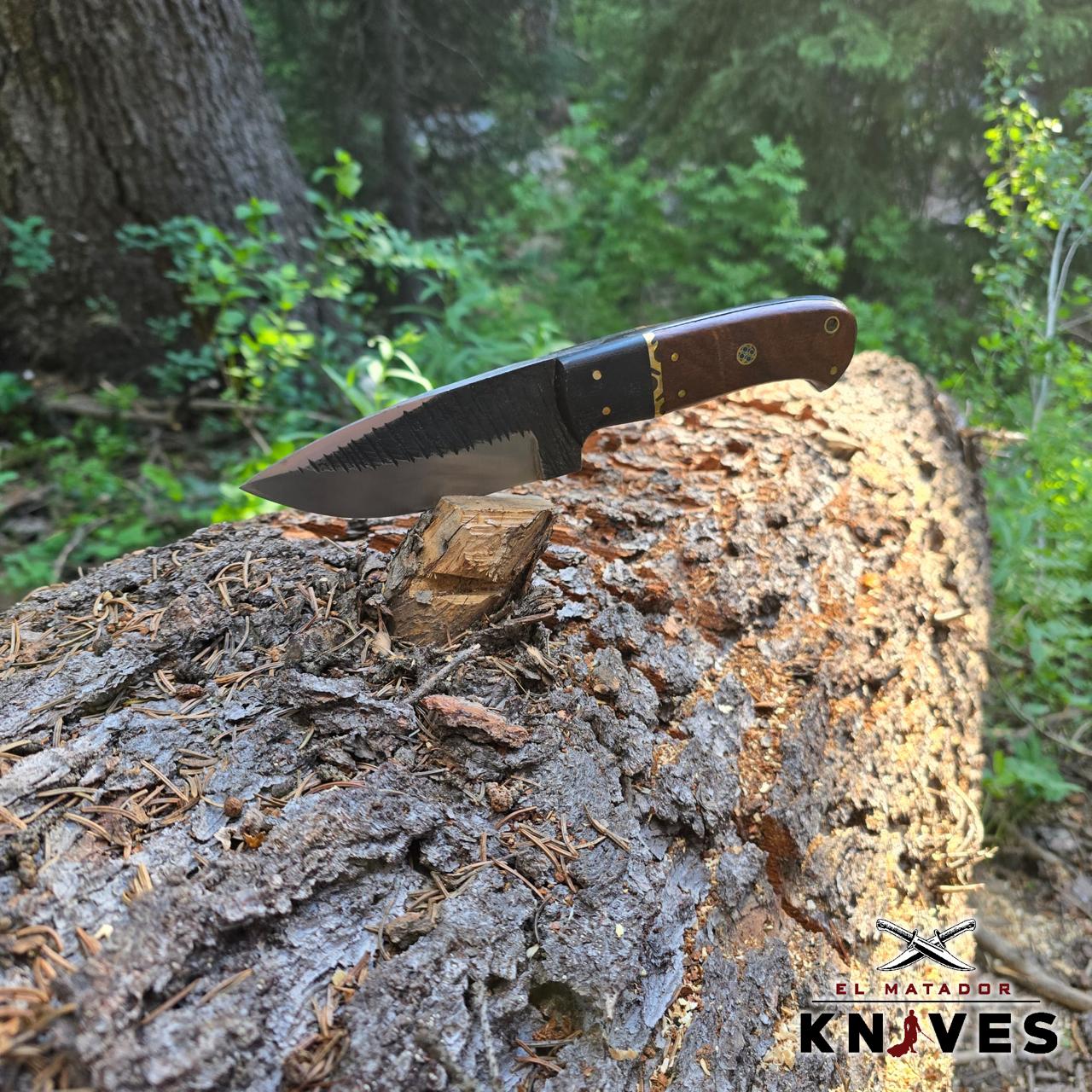 Fixed Blade Handmade High Carbon Steel Knife With Wood Handle & Real Leather Knife Sheath.