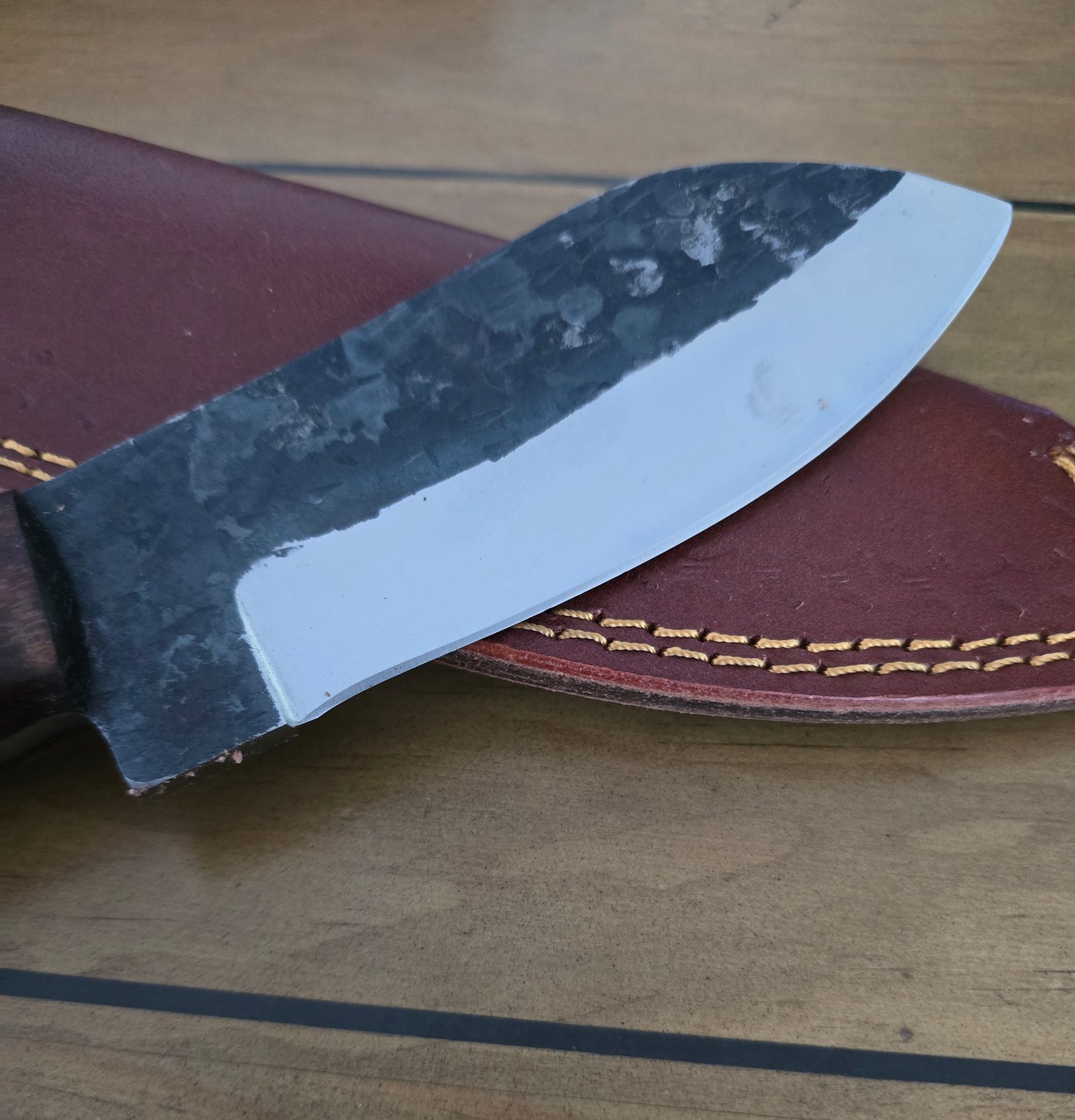 Fixed Blade Handmade 1095 Steel Knife with rose wood Handle & Real leather Knife Sheath.