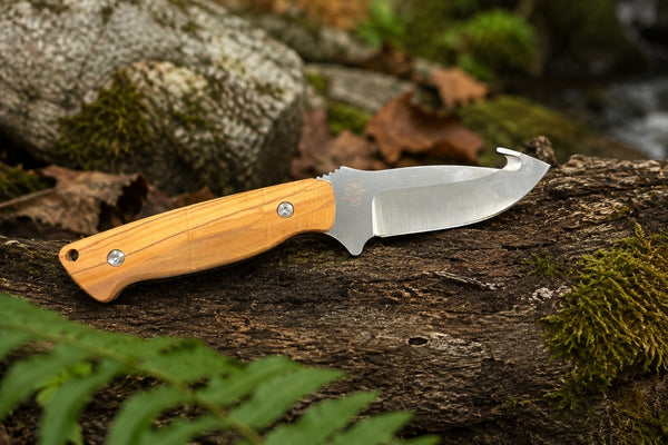 Simón Gut-Hook Hunting Knife with olive wood handle