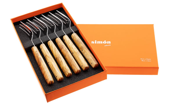 Simón PRO Olive Wood Designo Steak Fork Set (6)