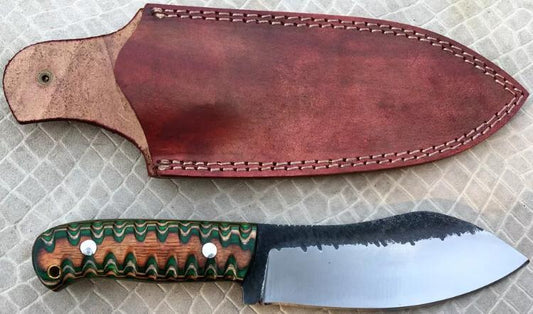 Fixed Blade Handmade 1095 Steel Knife with rose wood Handle & Real leather Knife Sheath.