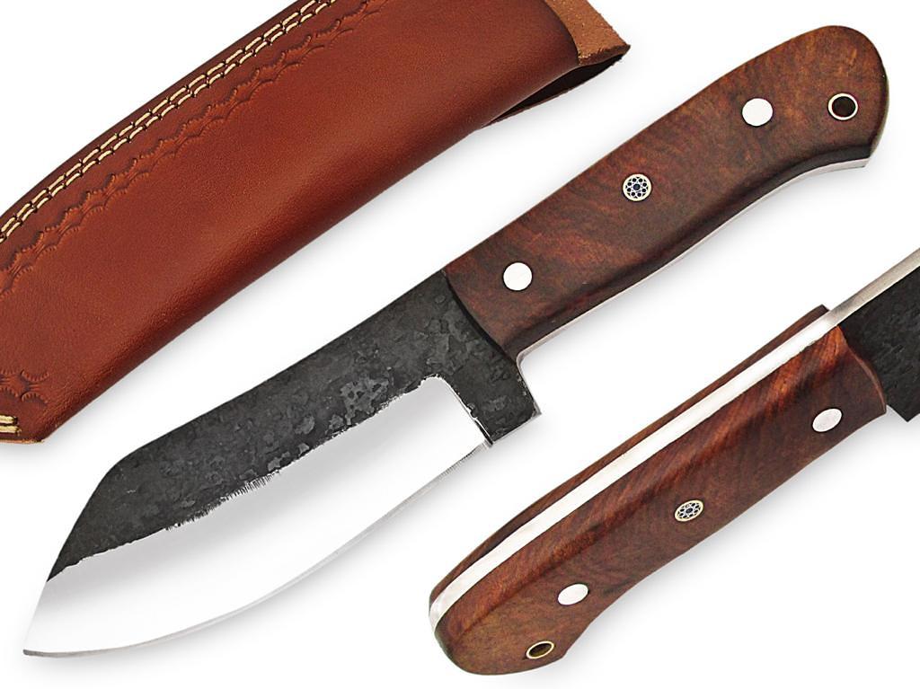 Fixed Blade Handmade 1095 Steel Knife with rose wood Handle & Real leather Knife Sheath.